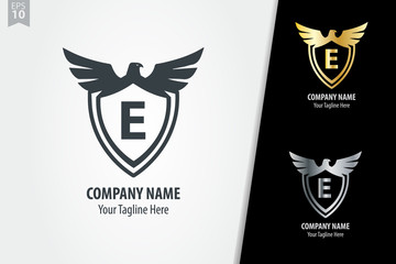 Initial Letter E Shield Logo Design 
