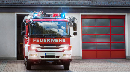 german firefighter truck moving out