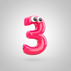 Funny pink number 0 with eyes