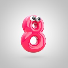 Funny pink number 0 with eyes