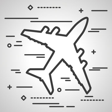 Flat Line art design graphic image concept of airplane icon a grey background