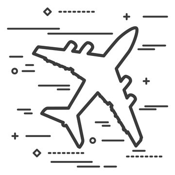 Flat Line art design graphic image concept of airplane icon a white background