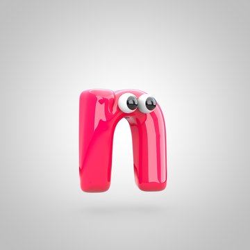 Funny pink letter N lowercase with eyes
