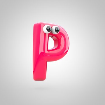 Funny pink letter P uppercase with eyes