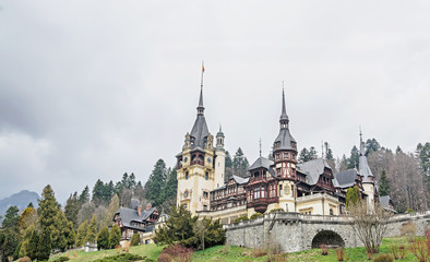Fototapeta na wymiar The Peles Castle from Sinaia Romania, Carpathian Mountains