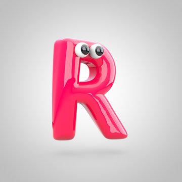 Funny pink letter R uppercase with eyes
