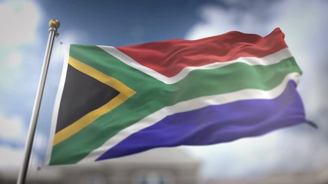 South Africa Flag Waving Slow Motion 3D Rendering Blue Sky Background - Seamless Loop 4K