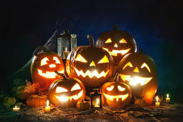 Fotobehang Halloween pumpkin head jack lantern © Alexander Raths