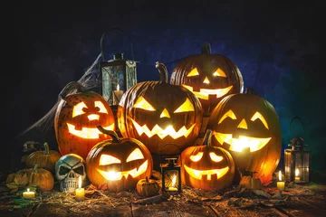 Foto op Plexiglas Halloween pumpkin head jack lantern © Alexander Raths