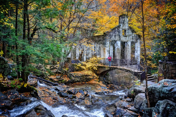 Ruins with fall colours, Carbide Willson ruins.
