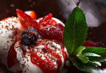 ice cream with strawberry and peppermint