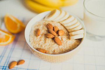 healthy Breakfast - oatmeal, fruit and yogurt
