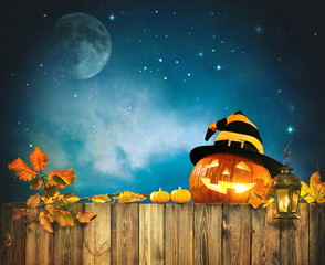 Fototapeta premium Halloween pumpkin head jack lantern