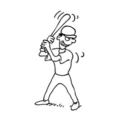 Baseball players outlined cartoon on a white background. Vector clip-art illustration