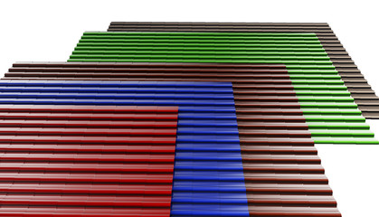Black, red, green, blue, brown roof tiles isolated on white background 3d render © vadarshop