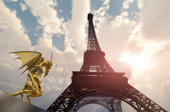 Gargoyle und Eiffelturm in Paris
