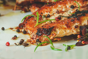 Grilled meat with pepper and rosemary