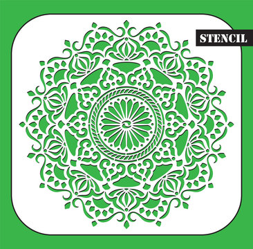Stencil design. Mandala. Round Ornament Pattern. Ethnic decorative background. Islam, Arabic, Indian, ottoman motifs. My be used for laser cutting or die cutting machines.