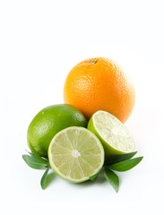 Fruit. Orange lemon lime and green mint leaves