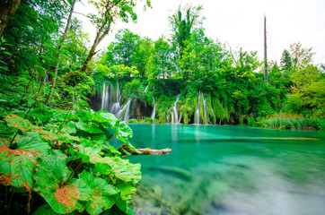 Plitvice Lakes, Croatia. Natural park with waterfalls and turquoise water