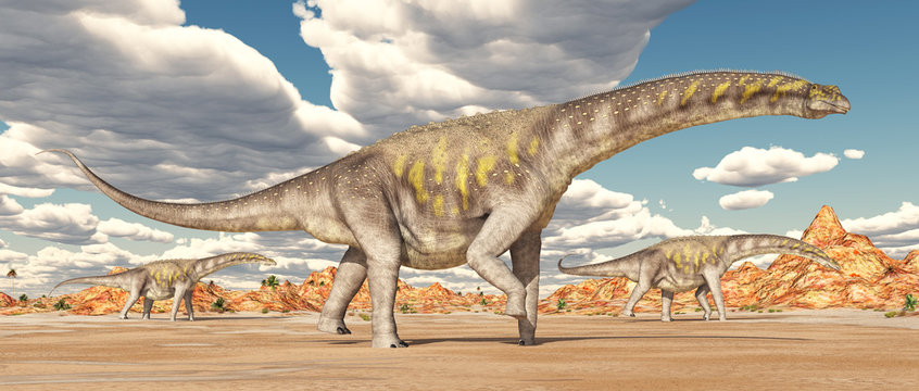 Dinosaurier Argentinosaurus in der Wüste