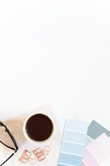 Styled Desktop Mockup flat lay stock photography, white background, copy space, great for lifestyle bloggers and small businesses