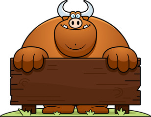 Cartoon Bull Wood Sign
