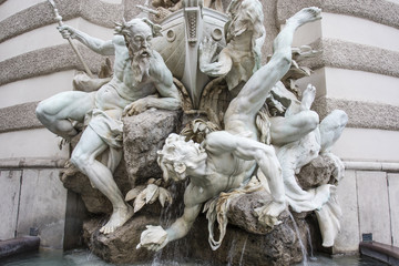 Detail of the fountain the Power of the Sea near the Hofburg Palace in Vienna, Austria, Europe