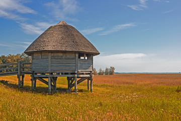 Vogelbeobachtungshütte in der Boddenlandschaft bei Zingst Fischland Darß