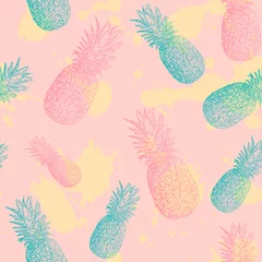 Foto op Plexiglas Ananas Naadloos patroon met ananas en vlekken