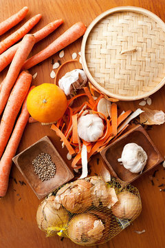 Garlic orange onions and carrots