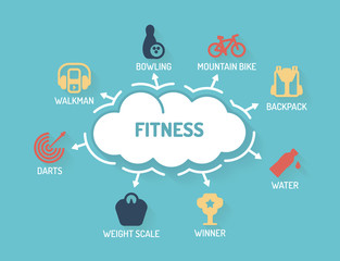 Fitness - Chart with keywords and icons - Flat Design