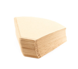 Stack of multiple paper coffee filters isolated