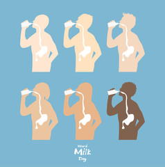 people drink milk vector set on blue pastel color background