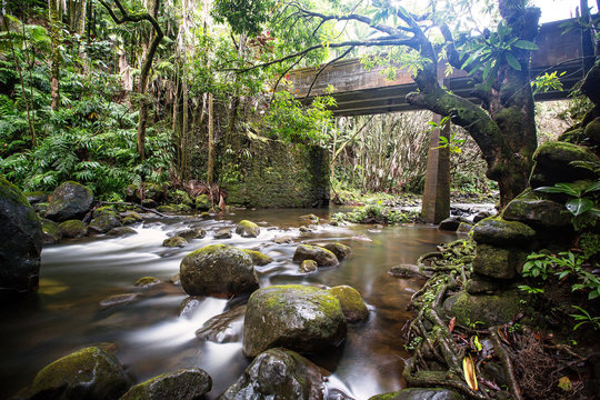 Bridge over rocky river
