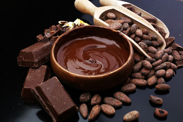 Melting chocolate / melted chocolate/ chocolate swirl/ stack/ chips
