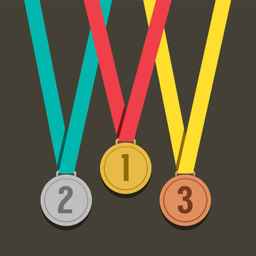 Three Golden Medals With Number Vector Illustration