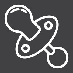 Baby dummy line icon, baby pacifier and nipple, vector graphics, a linear pattern on a black background, eps 10.