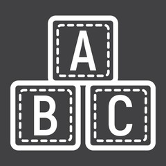 ABC blocks line icon, alphabet cubes and education, vector graphics, a linear pattern on a black background, eps 10.