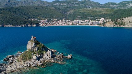 Fototapeta na wymiar Aerial view of the islands in front of the Petrovac town