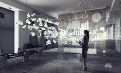 Elegant woman secretary . Mixed media