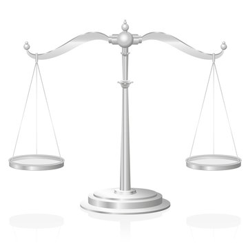 Scale - symbol for justice, jurisdiction, balance and fairness - isolated vector illustration on white background.