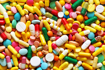 A lot of colorful medication and pills from above