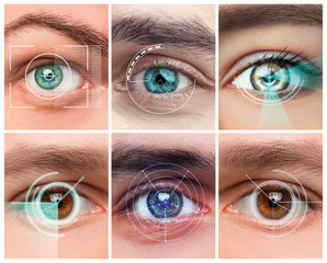 The conceptual image of digital eye of a young man and eoman