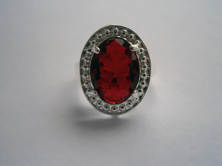 Vintage silver ring with a big ruby