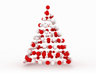 Abstract digital christmas tree made of red and white spheres