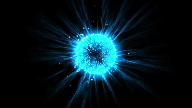4k Blue flare ball fiber optic laser flying particles energy tech background.
