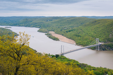 View of the Bear Mountain Bridge and Hudson River from Bear Mountain State Park, New York.