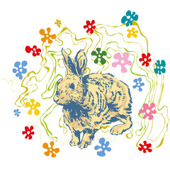 Rabbit on a floral background