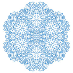 Round light blue snowflake. Abstract winter ornament. Fine snowflake